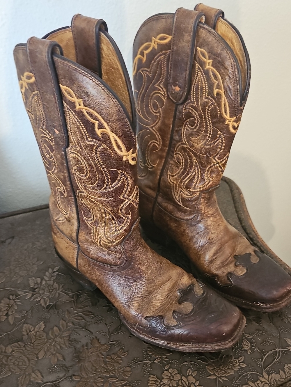 Tony Lama VF6004 Ladies Vacquero Western w/Bark Sante Fe Leather Boot - Picture 3 of 11